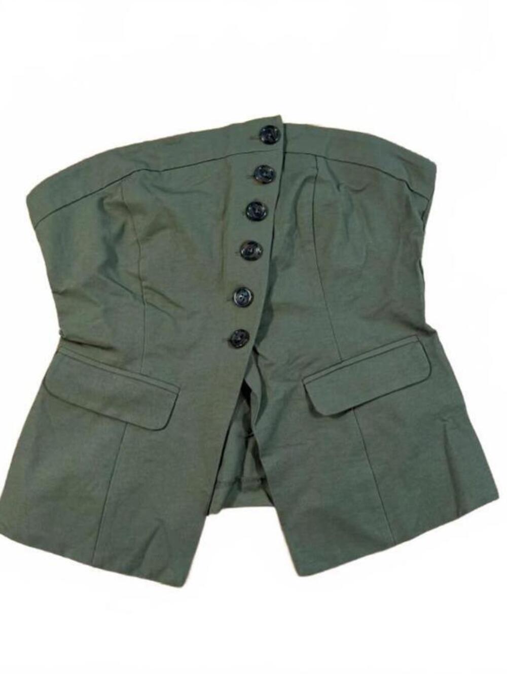 Forever 21 Contemporary Army Green Strapless Tube Top Button Down Size M
